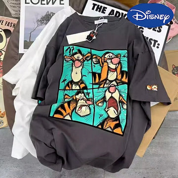 Disney Tigger T-shirt Cartoon Summer Couple's Casual Crew Neck Printed Breathable T-shirt Y2K Summer Cute Girls Short Sleeve Top